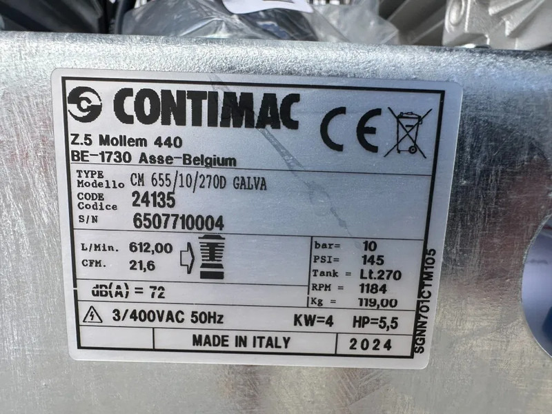 Contimac CM 655 / 10 / 270D Galva 4 kW 650 L / min 10 Bar Zuigercompressor t.b.v Agri Gegalvaniseerd - Kompresor udara: gambar 4 Contimac CM 655 / 10 / 270D Galva 4 kW 650 L / min 10 Bar Zuigercompressor t.b.v Agri Gegalvaniseerd - Kompresor udara: gambar 4