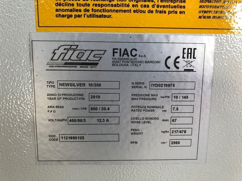 Fiac New Silver 10 / 300 Silent 7.5 kW 860 L / min 10 bar Elektrische Schroefcompressor met ketel - Kompresor udara: gambar 5 Fiac New Silver 10 / 300 Silent 7.5 kW 860 L / min 10 bar Elektrische Schroefcompressor met ketel - Kompresor udara: gambar 5
