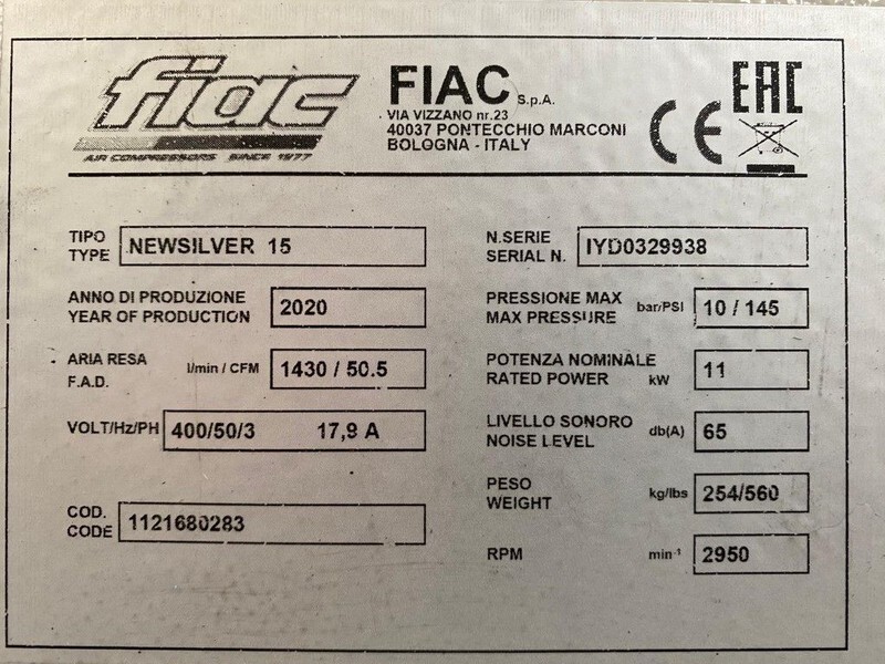 Fiac NewSilver 15 1430 L / min 11 kW 10 Bar Elektrische Schroefcompressor Nieuw ! - Kompresor udara: gambar 4 Fiac NewSilver 15 1430 L / min 11 kW 10 Bar Elektrische Schroefcompressor Nieuw ! - Kompresor udara: gambar 4