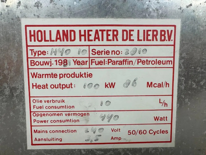 Holland Holland Heater HHO 10 Kachel 100 kW Diesel Heater - Pemanas konstruksi: gambar 5 Holland Holland Heater HHO 10 Kachel 100 kW Diesel Heater - Pemanas konstruksi: gambar 5
