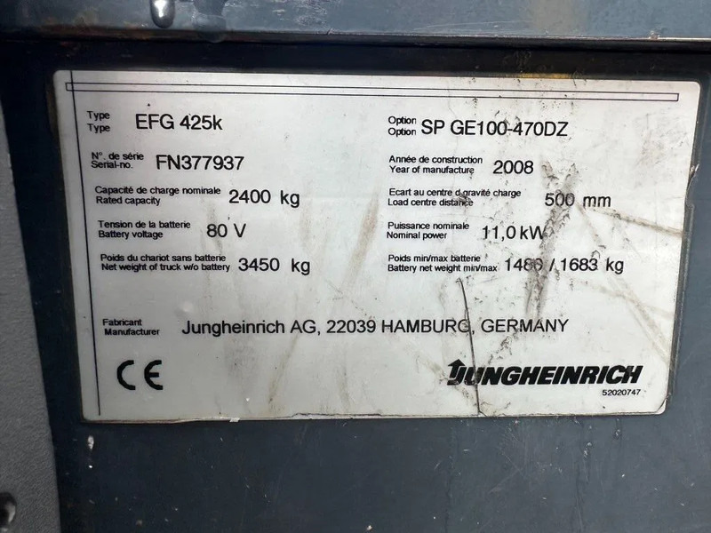 Jungheinrich EFG 425 K 2.5 ton Triplex Freelift Sideshift Elektra Heftruck - Forklift listrik: gambar 5 Jungheinrich EFG 425 K 2.5 ton Triplex Freelift Sideshift Elektra Heftruck - Forklift listrik: gambar 5