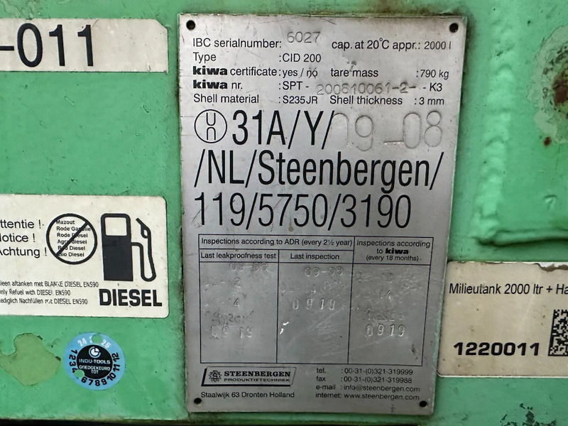 Kiwa IBC Steenbergen 2000 liter Dieseltank met handpomp Milieutank - Tangki penyimpanan: gambar 4 Kiwa IBC Steenbergen 2000 liter Dieseltank met handpomp Milieutank - Tangki penyimpanan: gambar 4
