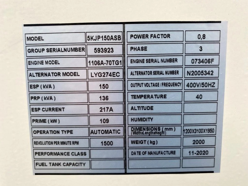 Genset baru Perkins 1106A-70TG1 Stamford 150 kVA Silent generatorset New !: gambar 7