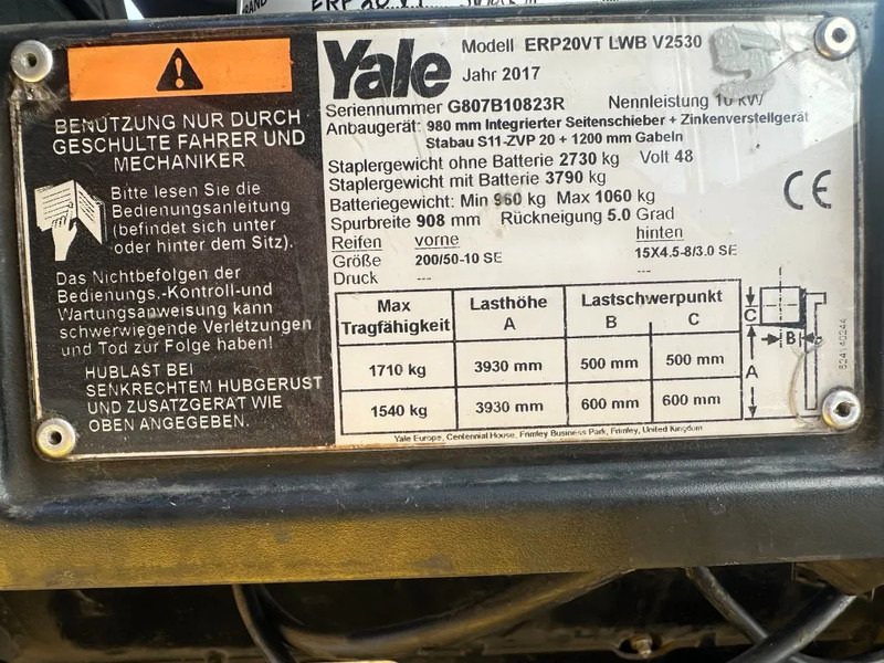 Yale ERP 20 VT 2 ton Duplex Sideshift Positioner Elektra Heftruck 2017 - Forklift listrik: gambar 3 Yale ERP 20 VT 2 ton Duplex Sideshift Positioner Elektra Heftruck 2017 - Forklift listrik: gambar 3