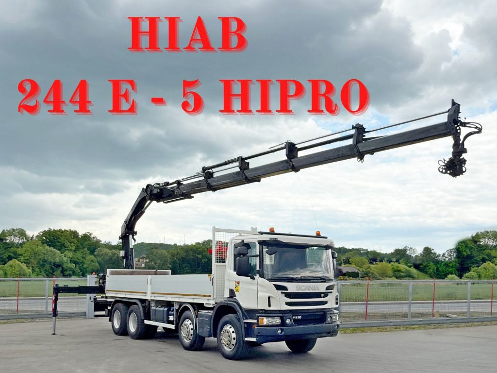 Scania P 410*PLATFORM 7,00m*HIAB 244 E-5 HIPRO+FUNK/8x4 Scania P 410*PRITSCHE 7,00m*HIAB 244 E-5 HIPRO+FUNK/8x4 - Truk derek, Truk flatbed: gambar 1 Scania P 410*PLATFORM 7,00m*HIAB 244 E-5 HIPRO+FUNK/8x4 Scania P 410*PRITSCHE 7,00m*HIAB 244 E-5 HIPRO+FUNK/8x4 - Truk derek, Truk flatbed: gambar 1