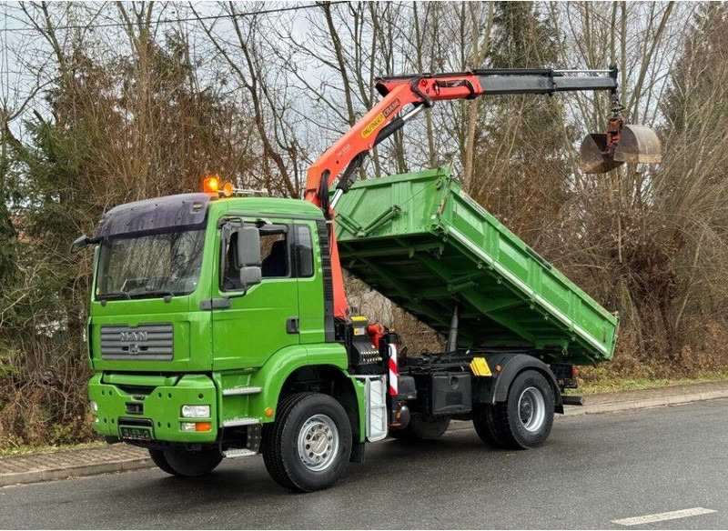 MAN TGA 18.360 Meiller 3-Way Tipper + Crane Palfinger PK 9501 - Truk jungkit, Truk derek: gambar 1 MAN TGA 18.360 Meiller 3-Way Tipper + Crane Palfinger PK 9501 - Truk jungkit, Truk derek: gambar 1
