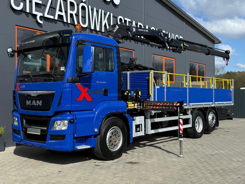 MAN TGS TGX 26.360 / E6 / 143tys km !!! skrzynia + żuraw HMF / manua - Truk flatbed, Truk derek: gambar 1 MAN TGS TGX 26.360 / E6 / 143tys km !!! skrzynia + żuraw HMF / manua - Truk flatbed, Truk derek: gambar 1