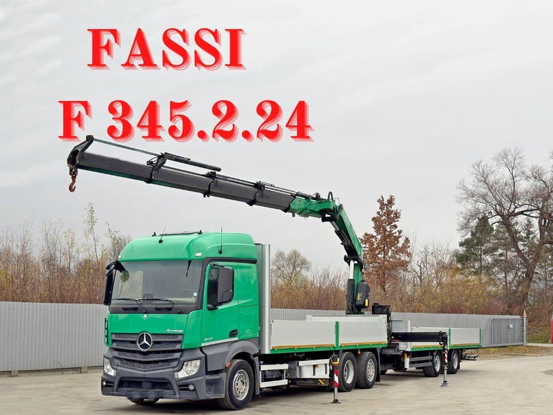 Mercedes-Benz ACTROS 2645 * FASSI F 345.24 + FUNK + Anhänger - Truk flatbed, Truk derek: gambar 1 Mercedes-Benz ACTROS 2645 * FASSI F 345.24 + FUNK + Anhänger - Truk flatbed, Truk derek: gambar 1
