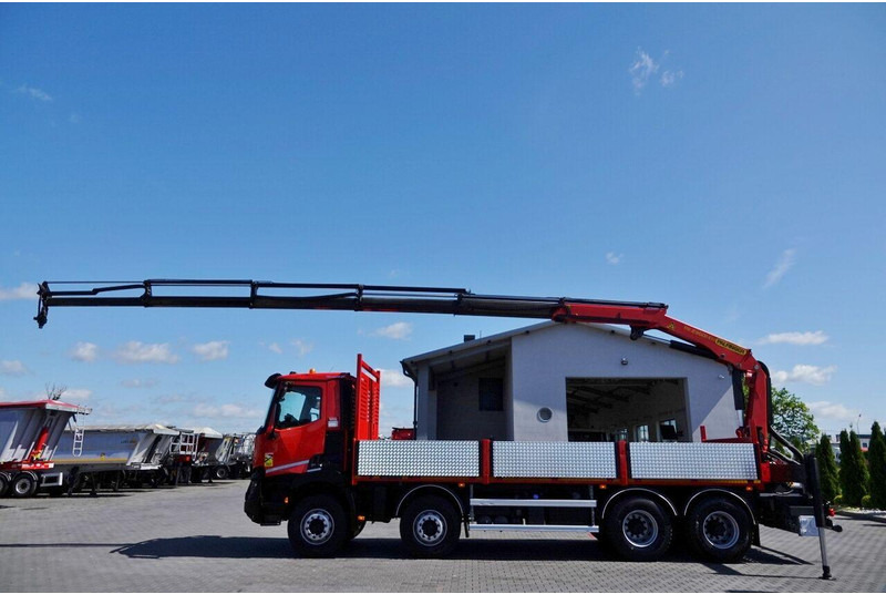 Renault C 430 / 8x4 / SKRZYNIOWY 7 M + HDS PALFINGER PK 2300-EH / WYSÓW - Truk flatbed, Truk derek: gambar 2 Renault C 430 / 8x4 / SKRZYNIOWY 7 M + HDS PALFINGER PK 2300-EH / WYSÓW - Truk flatbed, Truk derek: gambar 2