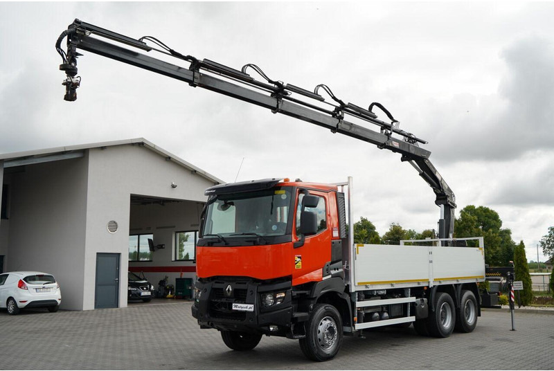 Renault K 380 / 6X4 / SKRZYNIOWY 6.2 M / + HDS HIAB 166 ES-4 / MAX UDŹWI - Truk flatbed, Truk derek: gambar 1 Renault K 380 / 6X4 / SKRZYNIOWY 6.2 M / + HDS HIAB 166 ES-4 / MAX UDŹWI - Truk flatbed, Truk derek: gambar 1