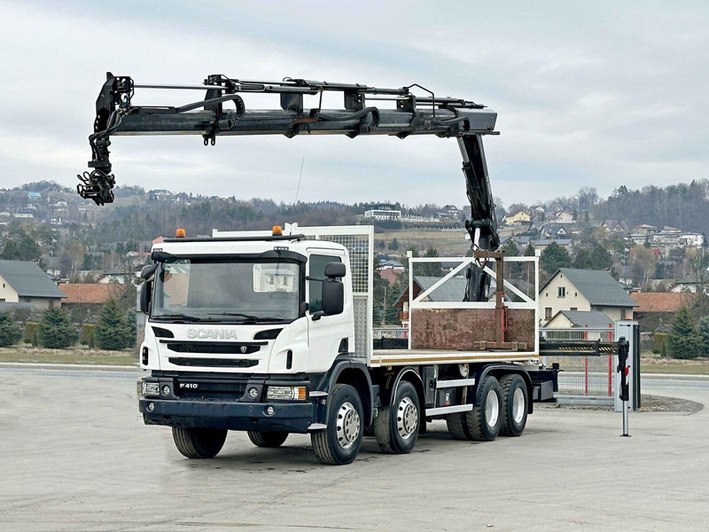 Scania P 410*PLATFORM 7,00m*HIAB 244 E-5 HIPRO+FUNK/8x4 - Truk flatbed, Truk derek: gambar 2 Scania P 410*PLATFORM 7,00m*HIAB 244 E-5 HIPRO+FUNK/8x4 - Truk flatbed, Truk derek: gambar 2