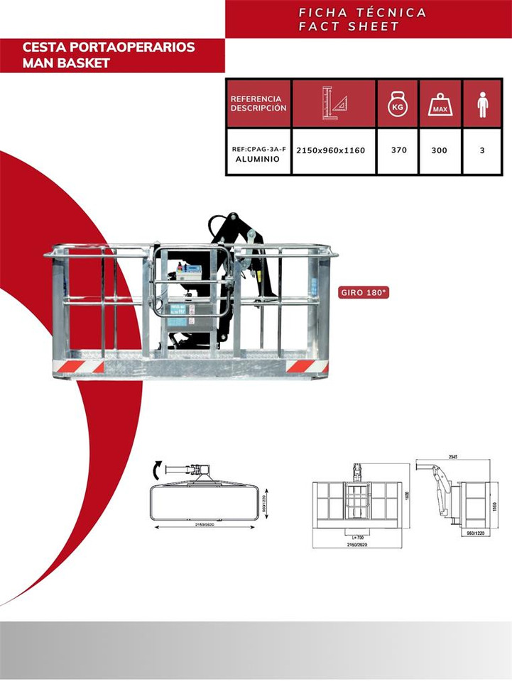180º self-leveling aluminum man basket CPAG-3A-F - Lampiran untuk Derek pemuat: gambar 3 180º self-leveling aluminum man basket CPAG-3A-F - Lampiran untuk Derek pemuat: gambar 3
