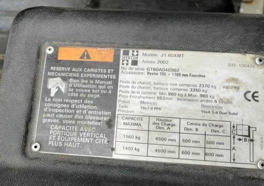 Hyster J1.60XMT - Forklift listrik: gambar 4 Hyster J1.60XMT - Forklift listrik: gambar 4