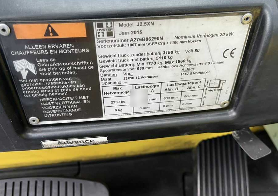 Hyster J2.5XN - Forklift listrik: gambar 4 Hyster J2.5XN - Forklift listrik: gambar 4