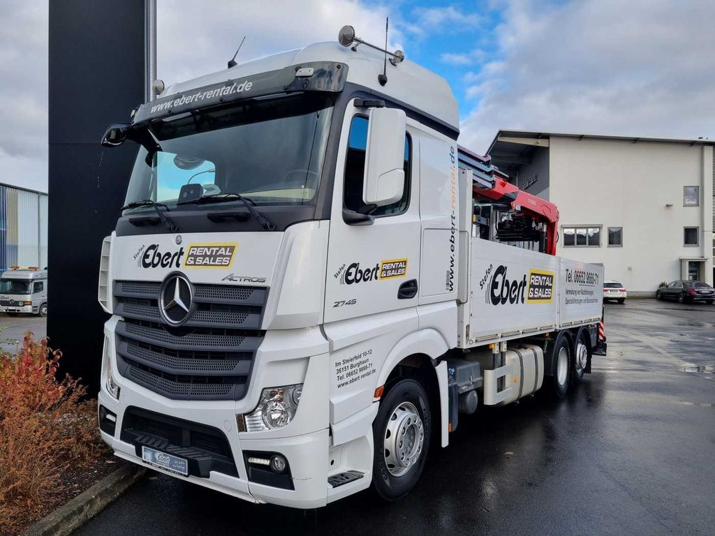 Mercedes-Benz Actros 2745 L 6x2 Baustoffpritsche+Kran Retarder - Truk derek, Truk flatbed: gambar 2 Mercedes-Benz Actros 2745 L 6x2 Baustoffpritsche+Kran Retarder - Truk derek, Truk flatbed: gambar 2