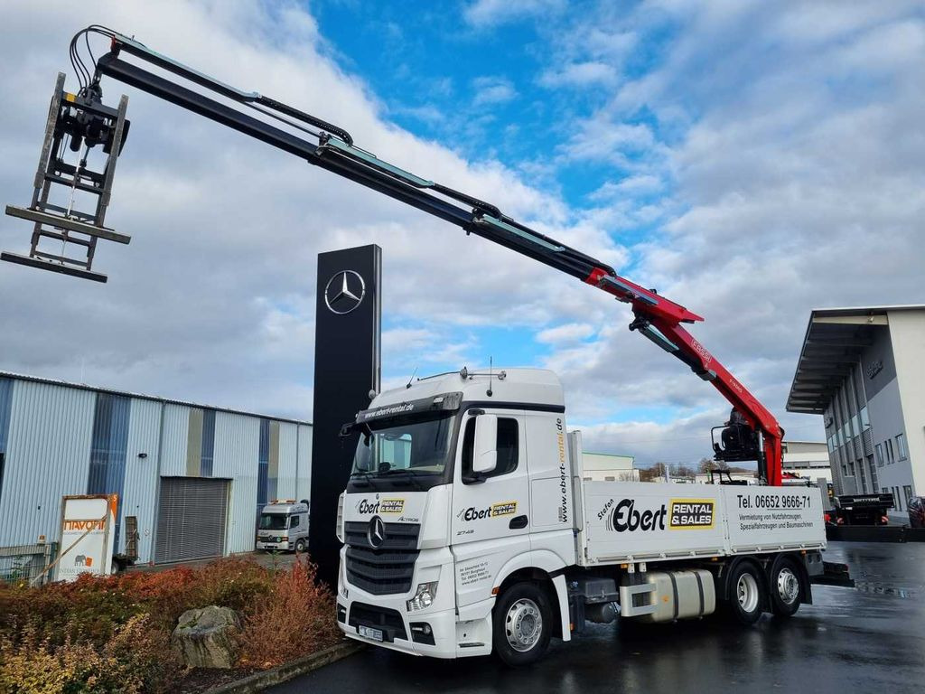 Mercedes-Benz Actros 2745 L 6x2 Baustoffpritsche+Kran Retarder - Truk flatbed, Truk derek: gambar 1 Mercedes-Benz Actros 2745 L 6x2 Baustoffpritsche+Kran Retarder - Truk flatbed, Truk derek: gambar 1