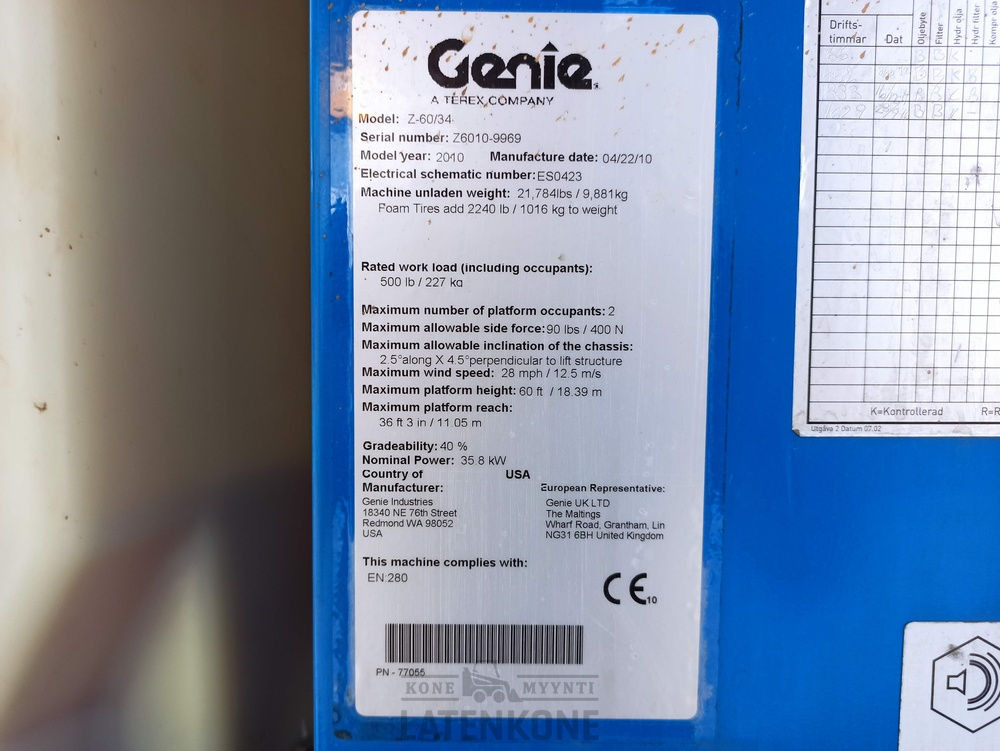 Boom artikulasi Genie Z-60/34J RT 4x4 Kuukulkija: gambar 15