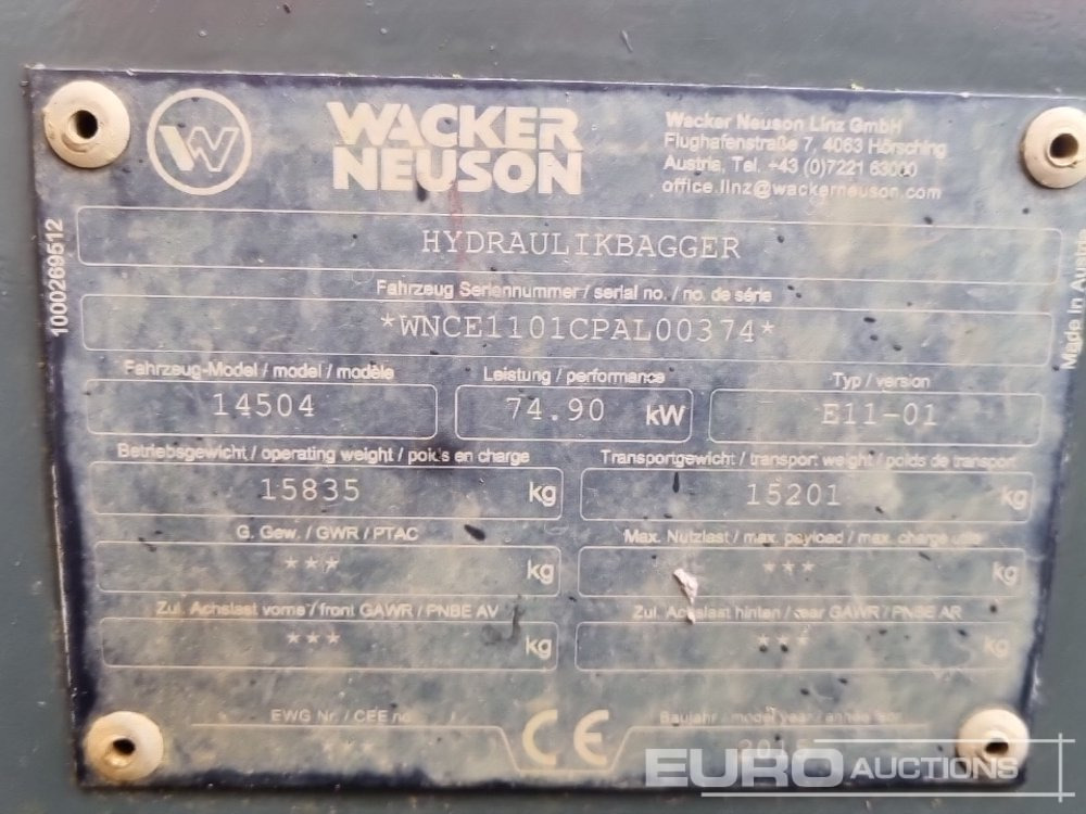 Ekskavator perayap 2015 Wacker Neuson ET145: gambar 50