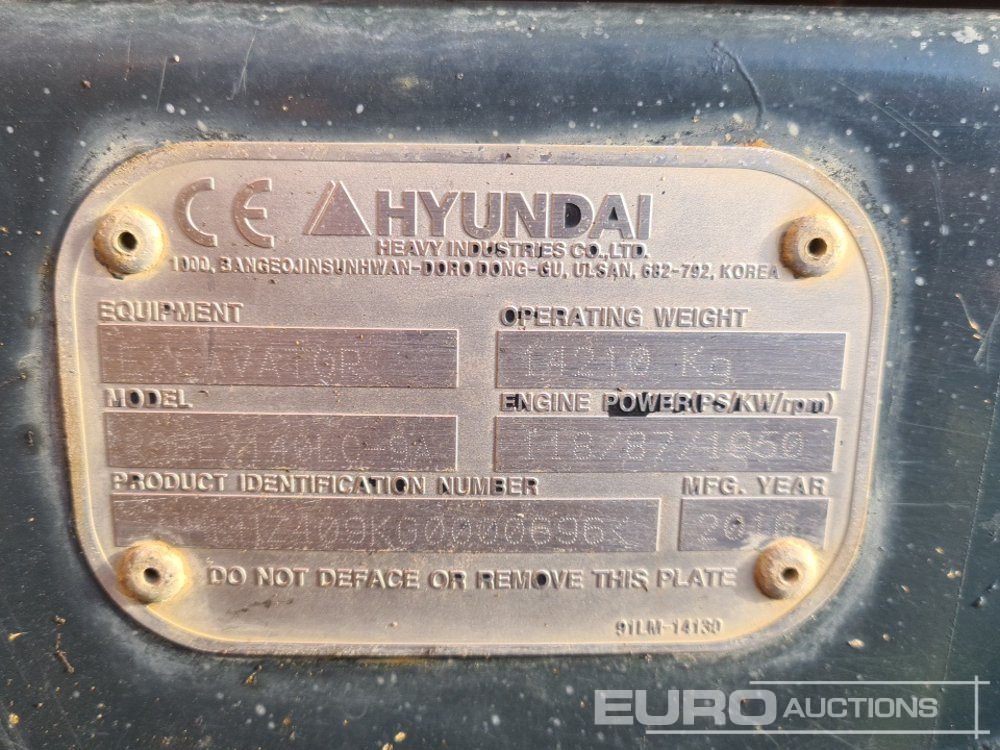 Ekskavator perayap 2016 Hyundai R140LC-9A: gambar 50