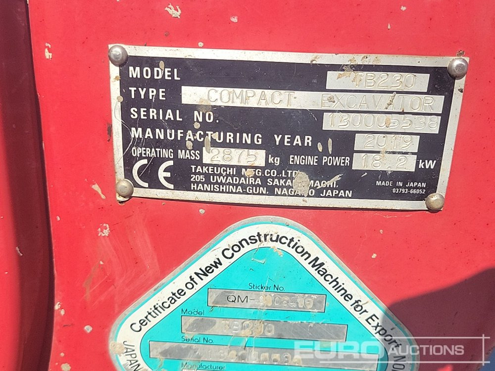 Ekskavator mini 2019 Takeuchi TB230: gambar 50