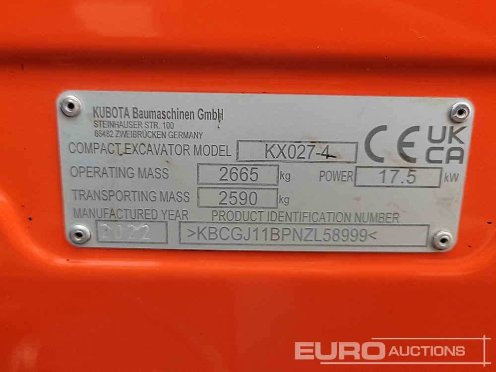 Ekskavator mini 2022 Kubota KX027-4: gambar 45