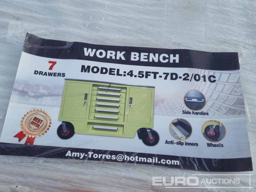 Unused 2025 4.5' Work Bench, 7 Drawers, 2 Cabinets - Peralatan bengkel: gambar 1 Unused 2025 4.5' Work Bench, 7 Drawers, 2 Cabinets - Peralatan bengkel: gambar 1