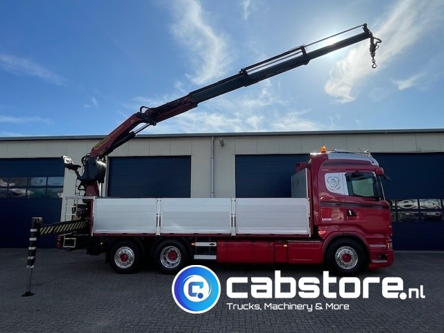 Scania R520 LB6X2*4HNB Euro 6 - Bouwjaar 2013 - Highline - Opticruise - Open box + Palfinger PK 24001-K B Autolaadkraan - Good condition ! - Truk flatbed, Truk derek: gambar 3 Scania R520 LB6X2*4HNB Euro 6 - Bouwjaar 2013 - Highline - Opticruise - Open box + Palfinger PK 24001-K B Autolaadkraan - Good condition ! - Truk flatbed, Truk derek: gambar 3