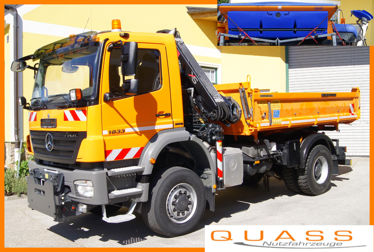 MERCEDES-BENZ AXOR 1833 4x4/TÜV/Eur4/HIAB 088/MEILLER/Winterdienst/Salzstreuer - Truk jungkit, Truk derek: gambar 1 MERCEDES-BENZ AXOR 1833 4x4/TÜV/Eur4/HIAB 088/MEILLER/Winterdienst/Salzstreuer - Truk jungkit, Truk derek: gambar 1